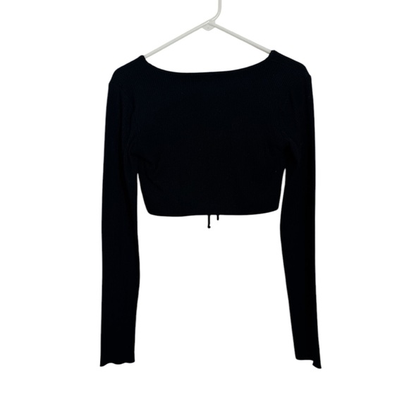 Lovers & Friends Black Edge Front Tie Ridded Knit Cropped Cardigan Size Small - Picture 7 of 8
